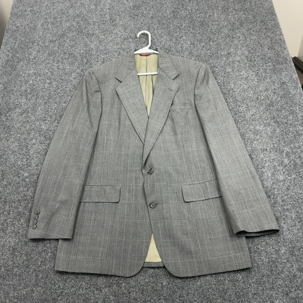 Vintage Harvard Hart Schaffner & Marx Blazer Mens 42R Grey Wool Plaid Style